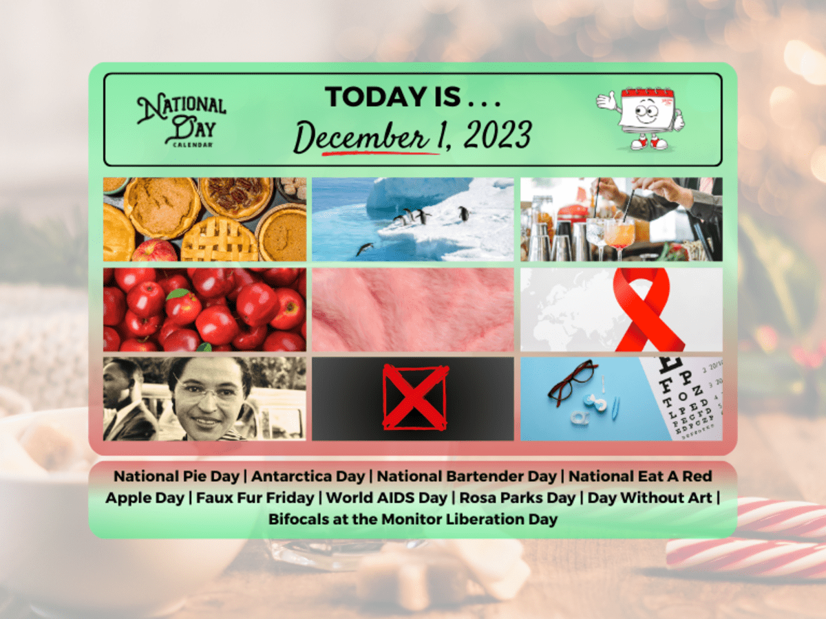 DECEMBER 1, 2023 | NATIONAL PIE DAY | NATIONAL BARTENDER DAY | NATIONAL EAT  A RED APPLE DAY | ROSA PARKS DAY | DAY WITHOUT ART | BIFOCALS AT THE  MONITOR LIBERATION